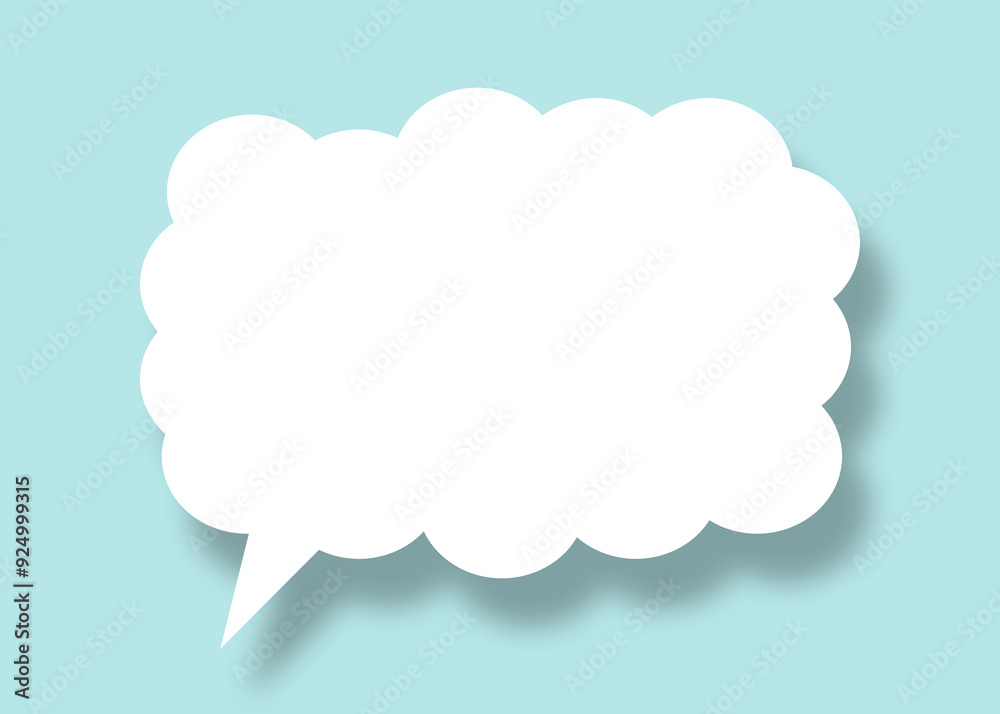 Empty white cloud paper speech bubble shape against light blue background. Empty white cloud paper speech bubble shape against light blue background.