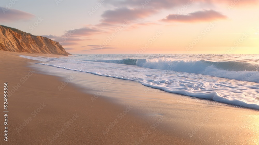 Serene Beach Scene with Sunset and Waves Serene Beach Scene with Sunset and Waves