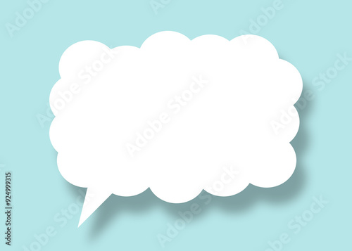 Empty white cloud paper speech bubble shape against light blue background.