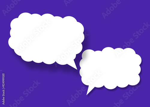 Empty white cloud paper speech bubble shape against blue background.