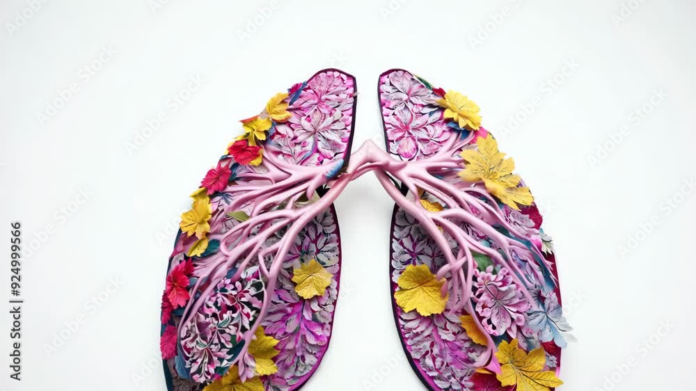 Human lungs with flowers and leaves. Environmental nature eco air ...