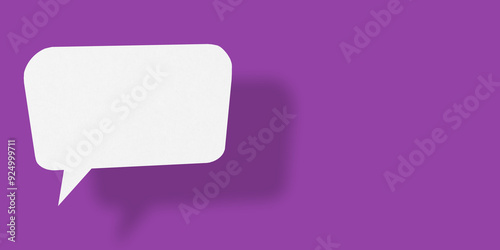 Empty speech balloon shape white paper isolated on purple background communication bubbles.