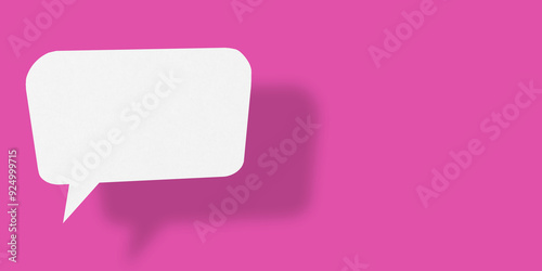 Empty speech balloon shape white paper isolated on pink background communication bubbles.