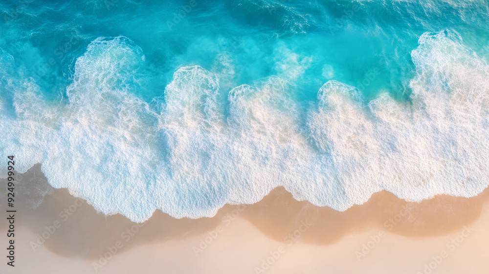 Stunning aerial view of a tropical beach, offering a bird's-eye perspective of ocean waves, rendered in 3D. Stunning aerial view of a tropical beach, offering a bird's-eye perspective of ocean waves, rendered in 3D.
