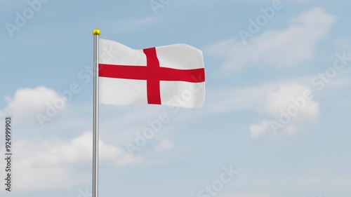 3D realistic animation of the England flag waving gently against a bright sky. The fabric texture is highly detailed. England flying flag. England fluttering flag with cloudy sky background photo