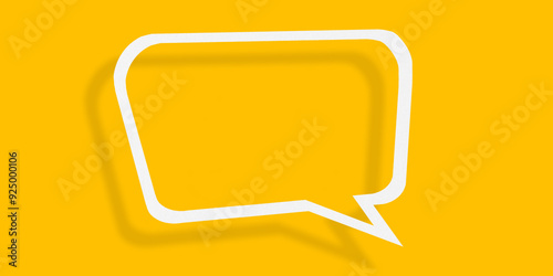 Empty transparent balloon paper speech bubble shape against yellow background.