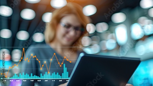 Woman Analyzing Time-Series Data on Laptop photo