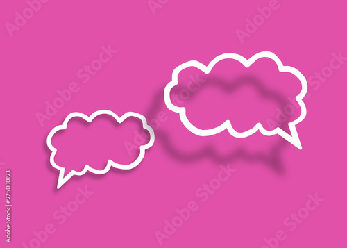 Empty transparent cloud paper speech bubble shape against pink background.