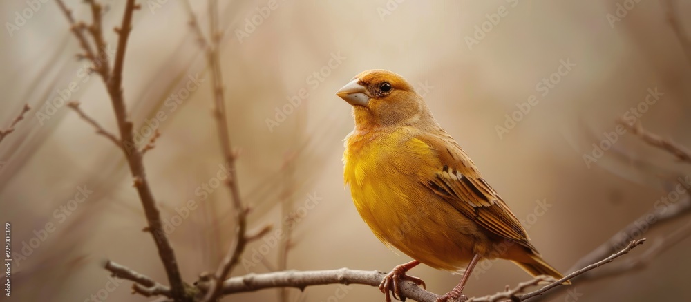 Obraz premium A small passerine bird the finch known for its strong beak is illustrated in the copy space image