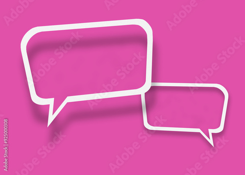 Empty transparent balloon paper speech bubble shape against pink background.