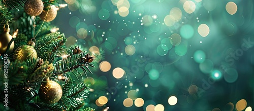 Shaded Spruce color palette for trendy New Year greeting card design, with a blurred shiny green background providing ample copy space image.