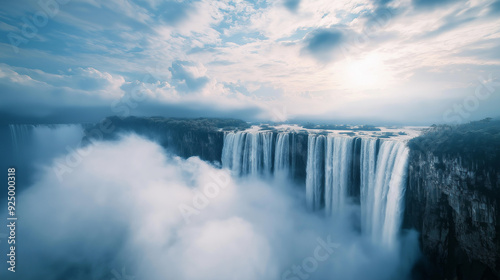 Majestic Waterfall in Misty Landscape