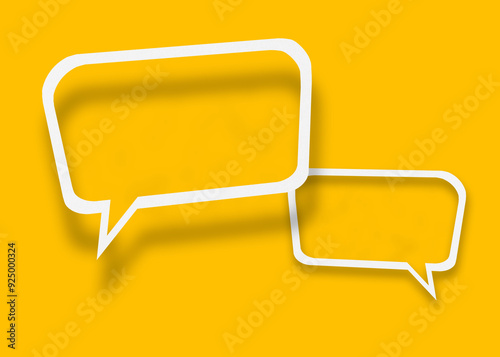 Empty transparent balloon paper speech bubble shape against yellow background.