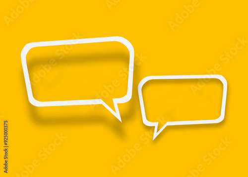 Empty transparent balloon paper speech bubble shape against yellow background.