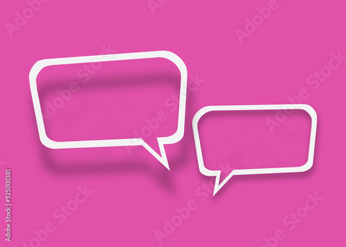 Empty transparent balloon paper speech bubble shape against pink background.