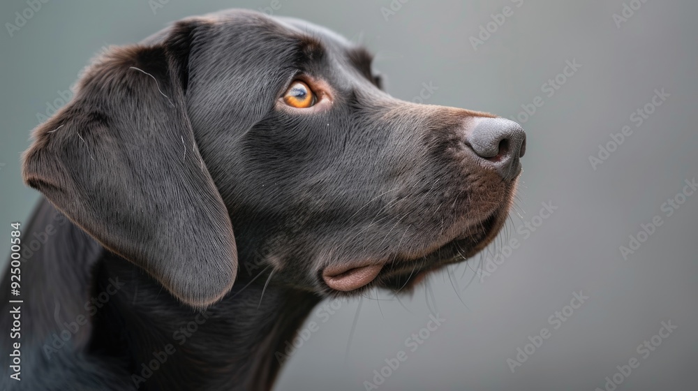 Black Labrador Retriever with Alert Expression and Curved Tongue Black Labrador Retriever with Alert Expression and Curved Tongue
