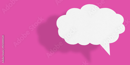 Empty white cloud paper speech bubble shape against pink background for design in your work business concept.