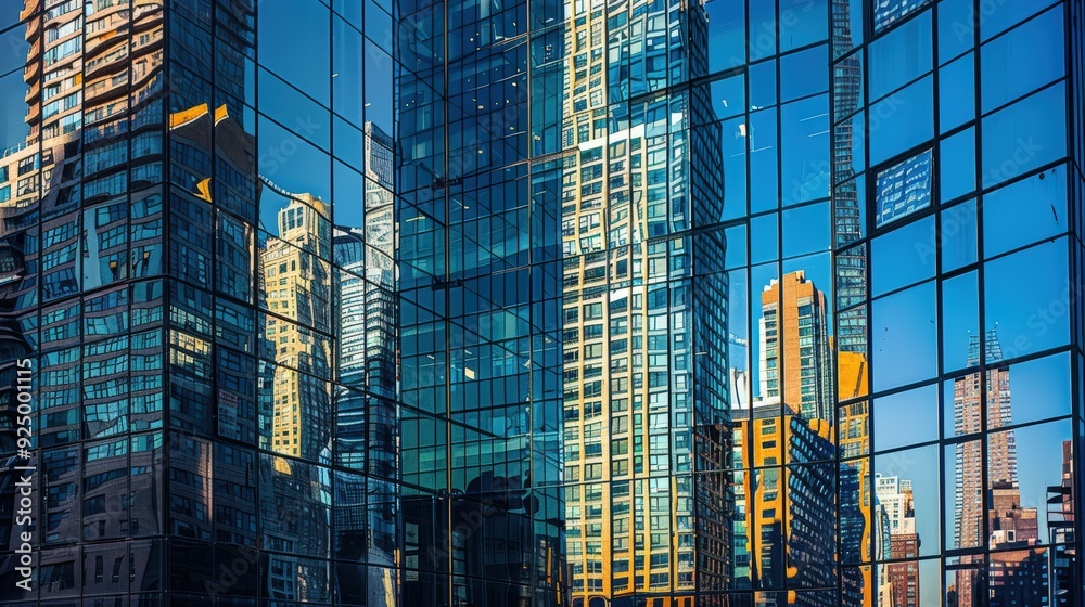 Fototapeta premium Modern Architecture Reflected in Glass Facade