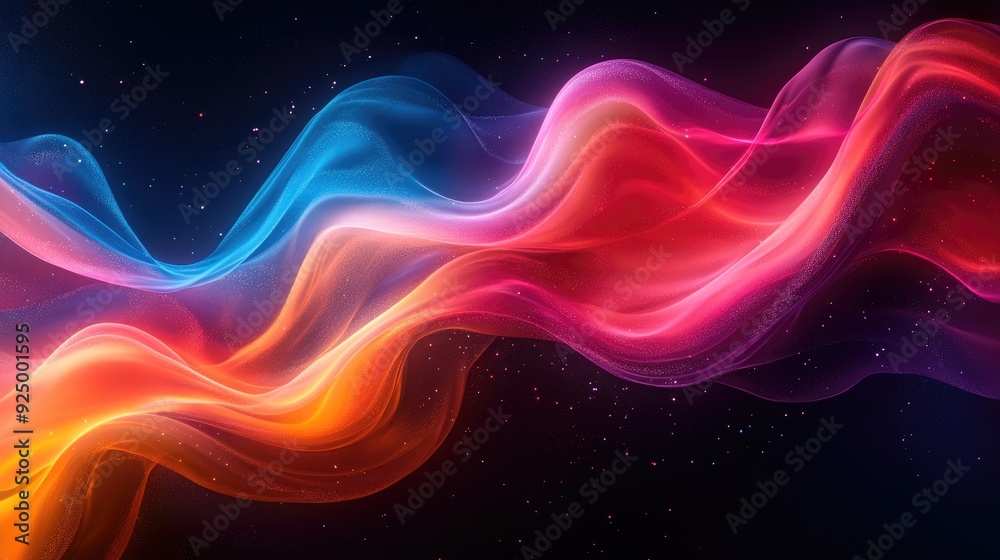 Abstract Colorful Wavy Lines with Glittering Particles Abstract Colorful Wavy Lines with Glittering Particles