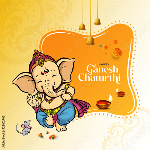 Happy Ganesh Chaturthi Festival Background Design with Creative  Lord Ganesha Illustration