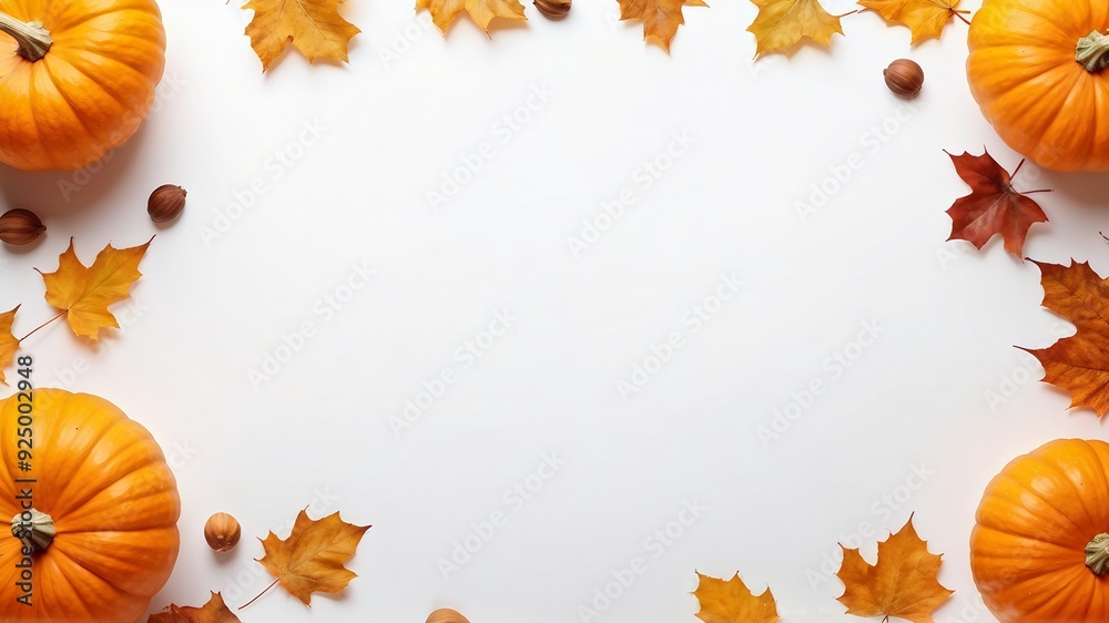 Fototapeta premium Autumn Background with Pumpkins and Fall Leaves