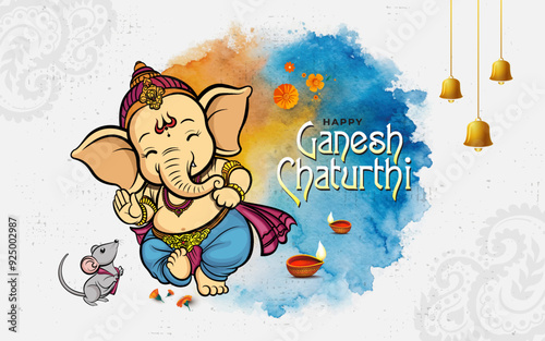 Happy Ganesh Chaturthi Festival Background Design with Creative  Lord Ganesha Illustration