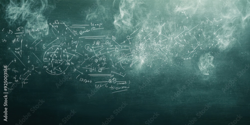 Abstract Chalkboard with Disintegrating Formulas and White Smoke. Abstract Chalkboard with Disintegrating Formulas and White Smoke.