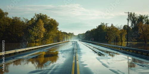 Flooded highway entrance submerging the road