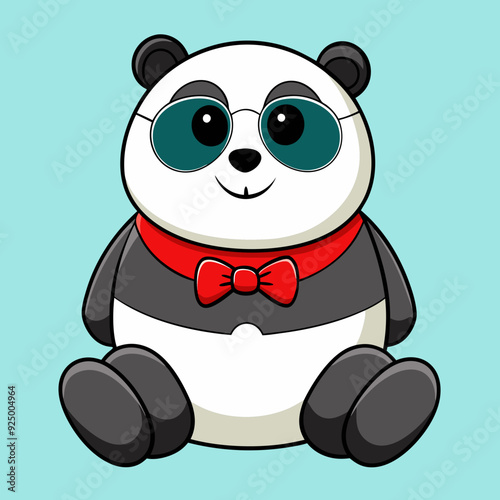 chubby panda sitting comfortably wearing a brig vector illustration