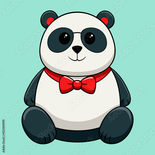 chubby panda sitting comfortably wearing a brig vector illustration