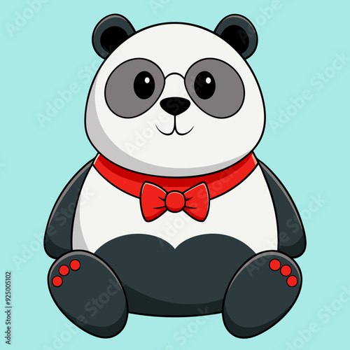 chubby panda sitting comfortably wearing a brig vector illustration