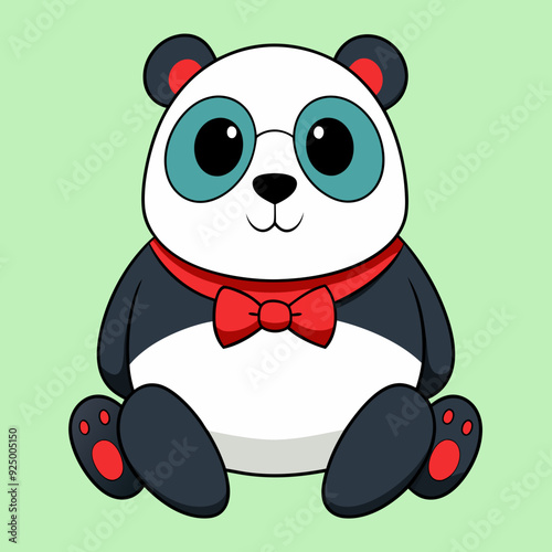 chubby panda sitting comfortably wearing a brig vector illustration