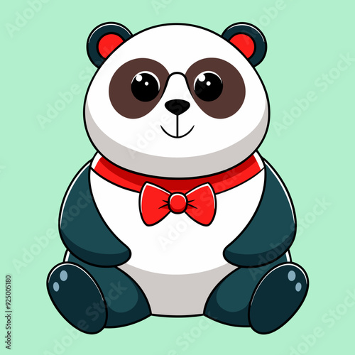 chubby panda sitting comfortably wearing a brig vector illustration