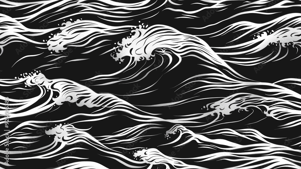 Fototapeta premium Stylized Black and White Ocean Waves Pattern