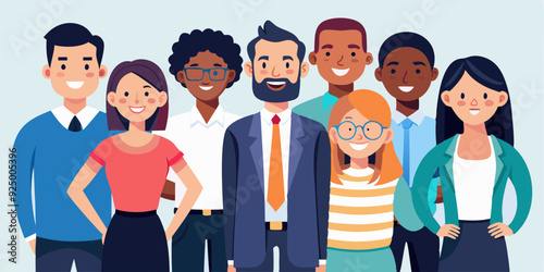 Group portrait of smiling office workers. Multicultural business team, colleagues. Happy men and women stand together
