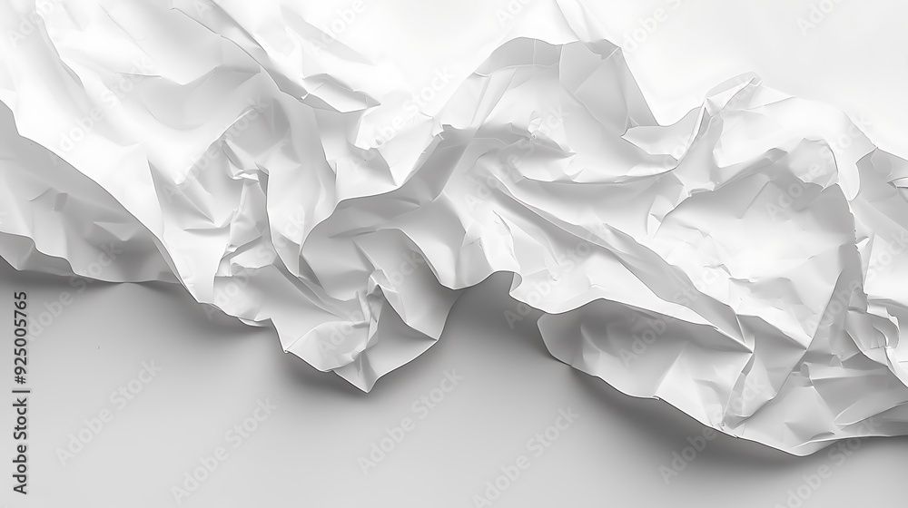 A crumpled piece of white paper on a clean white background, highlighting its texture and form. A crumpled piece of white paper on a clean white background, highlighting its texture and form.