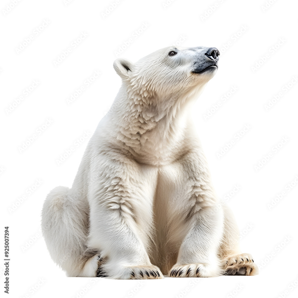 Fototapeta premium Majestic Polar Bear in Contemplative Pose Against Pristine White Background Transparent PNG