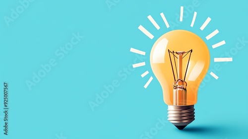 A bright, glowing light bulb against a blue background, symbolizing innovation, ideas, and inspiration in a modern setting.