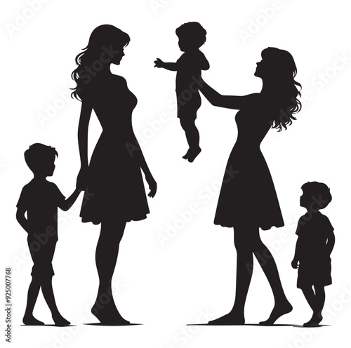 mom and Son silhouettes vector illustration