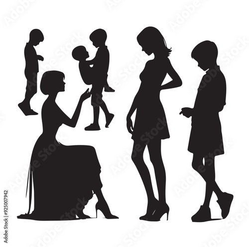 mom and Son silhouettes vector illustration