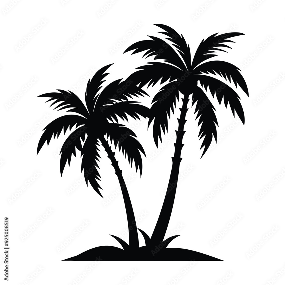 Obraz premium Palm tree silhouette vector illustration with black and white color