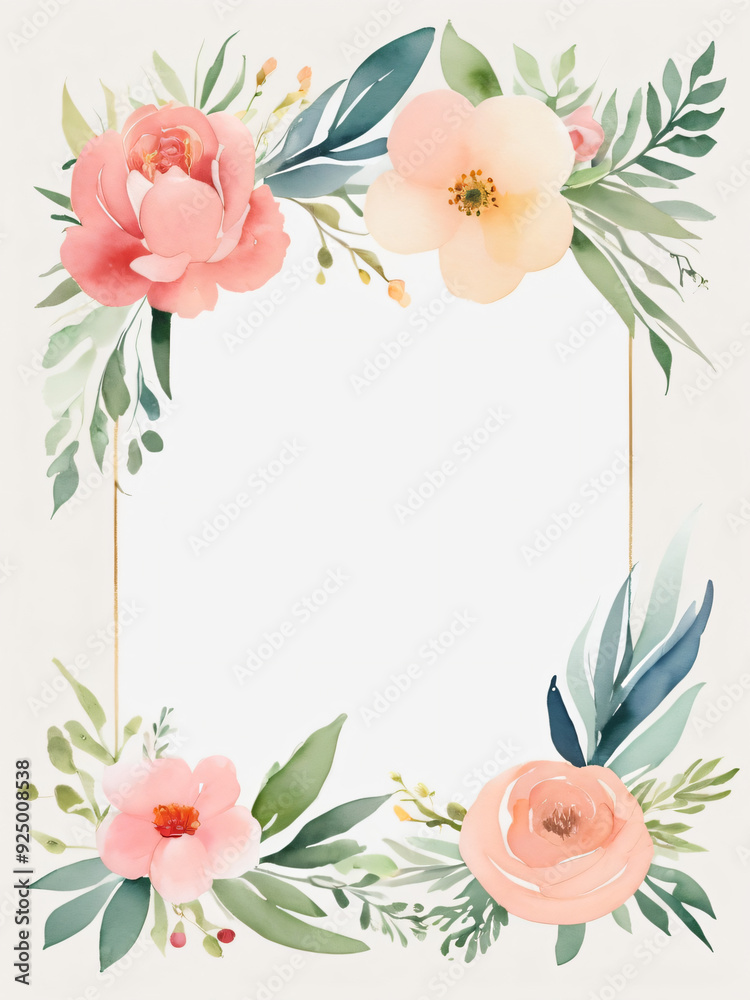 Naklejka premium A blank wedding invitation adorned with a watercolor floral frame