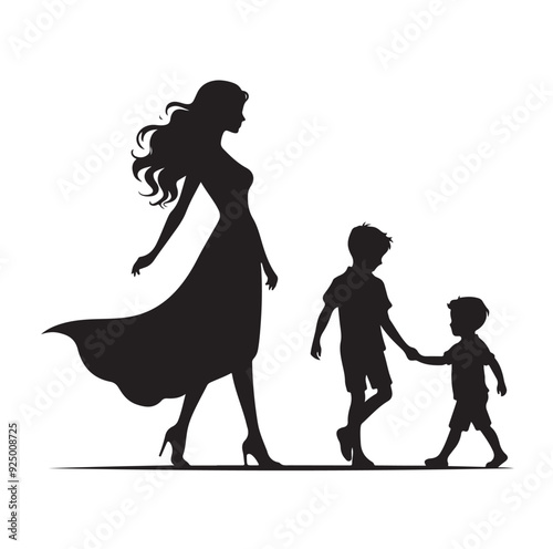 mom and Son silhouettes vector illustration