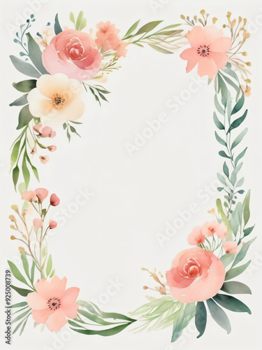 Wallpaper Mural A blank wedding invitation adorned with a watercolor floral frame Torontodigital.ca