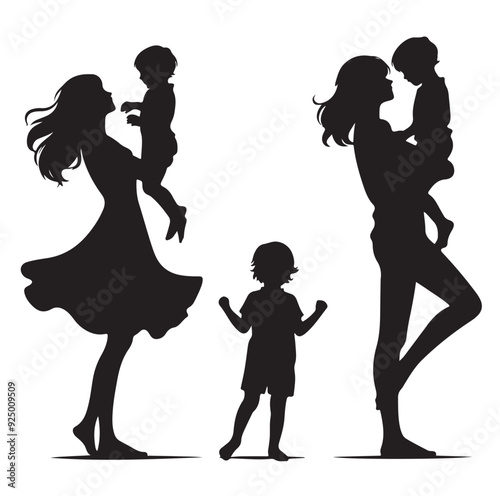 mom and Son silhouettes vector illustration