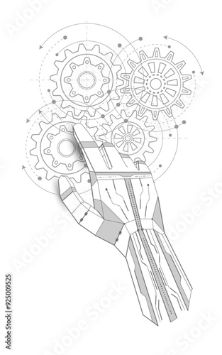 Rotating gears . Robot hand. Mechanical Engineering background .Vector illustration.