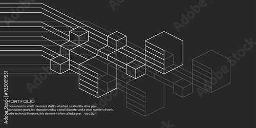 Linear geometric drawing. Abstract background from cubes and lines. Vector illustration.	
