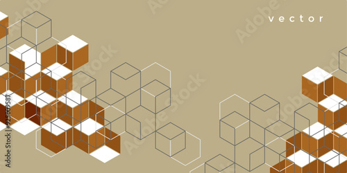 Linear geometric drawing.Abstract background from cubes and lines.Vector illustration.