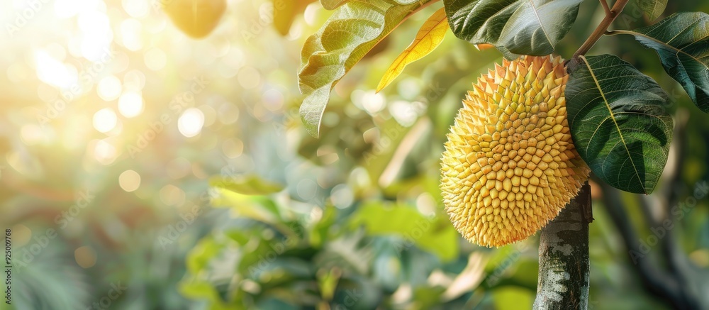 Jackfruit on tree with natural background copy space image Jackfruit on tree with natural background copy space image