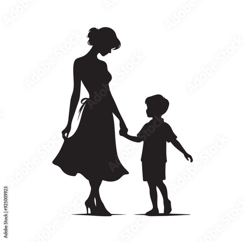 mom and Son silhouettes vector illustration